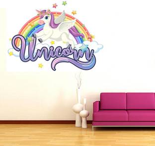 Decor hubb 76 cm Unicorn With Rainbow wall sticker for Home Decor 60 CM X 76 CM Self Adhesive Sticker