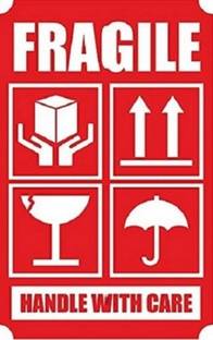 BlackDreams 10 cm Fragile Handle with Care Stickers/Labels (4x6 inch (200 Stickers), White & Red) Self Adhesive Sticker