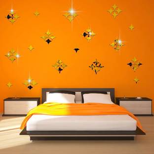 Mirror Sticker 16.56 cm 50 Star Golden - 3D Acrylic Decorative Mirror Murals Wall Stickers Self Adhesive Sticker