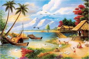 surmul 46 cm Indian Village Painting Wall Sticker For Home Décor, Living Room, 18x12 Inch Self Adhesive Sticker