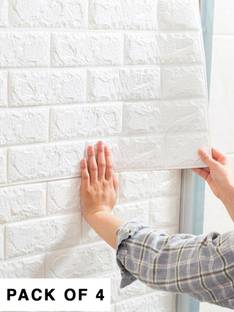 Onbet 77 cm 3D Foam White Brick Self Adhesive Sticker Self Adhesive Sticker