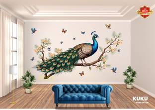KUKU HOME DÉCOR 60 inch BIG SIZE Beautiful Peacock Nature Inspired 3D Wall Sticker Self Adhesive Sticker