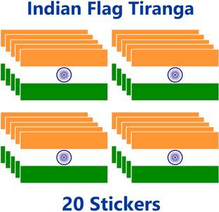 ShubhFly 10 cm Flag Sticker Indian Tiranga 20 Stickers 10x6 cm for Shirt Car Bike Waterproof Removable Sticker