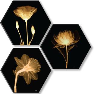 saf 17 inch Preety Flower Hexagon UV Textured Wall Painting Self Adhesive Sticker