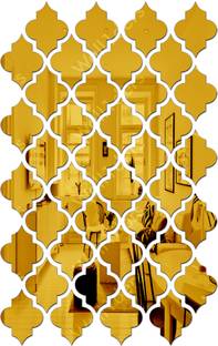 wall1ders 12 cm Jali Pattern 40 Golden Acrylic Mirror Stickers for Wall Self Adhesive Sticker