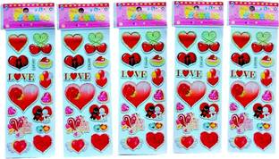 Super Easy 0.8 cm 5 Sheets Love Red Heart Shaped Kids Toys Puffy 3D Cute Funny Stickers Self Adhesive Sticker