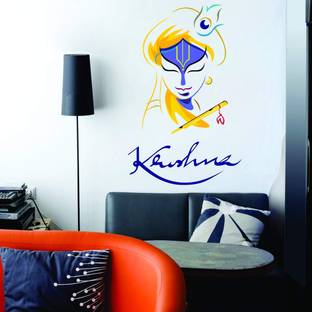 INKEDIFY 85 cm God Krishna Flute with Krishna Name Wall Sticker Self Adhesive Sticker