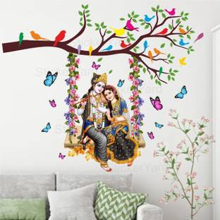 StickerYard 76 cm Radha Krishna On Branch Wall Stickers Self Adhesive Sticker