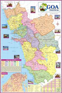 EarthScale 40 inch Goa Map in English Size : Size: 40"x28" inch With Facts, Area, Population Etc Reusable Sticker