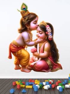 Krishna Sticker 60 cm Radha Krishna Love Vinyl Wall Sticker for Kids Room, Bedroom, Living Room Self Adhesive Sticker