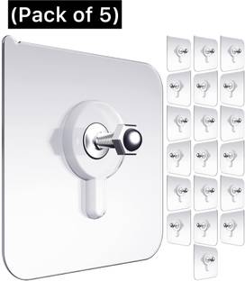 KRAZE Pack of 5 Pcs Transparent Nail Free Self Adhesive Wall Screw Hooks x5.18 Door Hanger