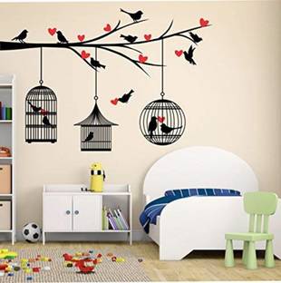 Inkfence 121 cm 'Love Birds with Hearts' Wall Sticker Self Adhesive Sticker