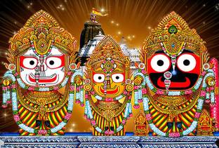 ShubhFly 47 cm Lord Jagannath Wall Sticker Jagannath, Balabhadra and Subhadra Krishna Poster Self Adhesive Sticker