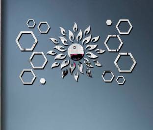 Chote Mote Seller 45 cm Sun with 2 set hexagon ring silver 3D acrylic sticker for wall Self Adhesive Sticker