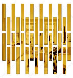 wall1ders 24 cm 30 Pcs Golden Acrylic Mirror Wall Stickers Striped Design Mirror Art Tile Self Adhesive Sticker