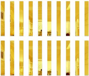 wall1ders 24 cm 20 Pcs Golden Acrylic Mirror Wall Stickers Striped Design Mirror Art Tile Self Adhesive Sticker