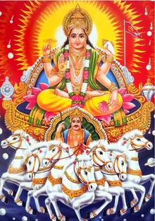 santer 30 cm Lord Surya Bhagavan Wall Sticker - Glossy 300 GSM Self Adhesive Sticker
