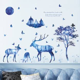 Indian Royals 90 cm Nordic Dream Blue Deer Tree Kids Self Adhesive Self Adhesive Sticker