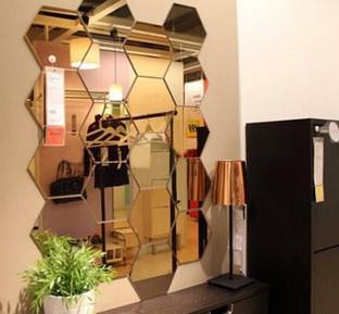 Wallders 40 cm 20 Hexagon Golden with 10 Butterflies wall mirror stickers for Home & Offices. Self Adhesive Sticker