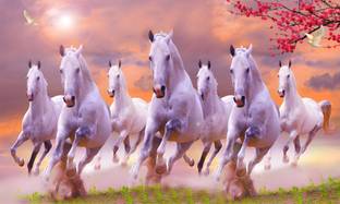 Zrintly 91 cm Vastu Seven Runing Hourses (Posters-36Inch X 24Inch) Self Adhesive Sticker