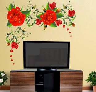 WALLSTICK 90 cm Beautiful Red Flowers Removable Sticker