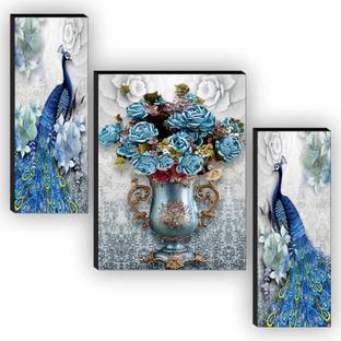 saf 3 cm Peacock And Flower Pot UV textured self adeshive MDF painting sticker Double-sided Sticker