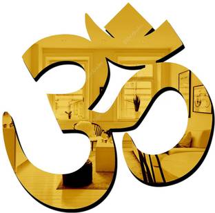 RadhaKripa RDK - Om Golden 3D Wall Stickers Acrylic Mirror 3D Wall Mirror Stickers,