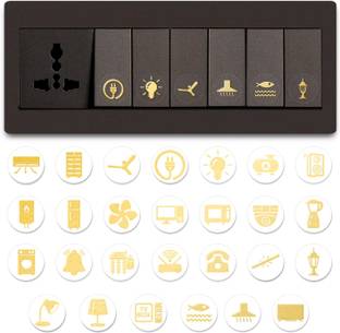 RSB HUB 1.5 inch Aesthetic Transparent Golden Design Switch Icon Sticker For Switch Board Sticker Self Adhesive Sticker