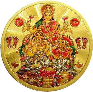 SUNINOW 7.62 cm Gold foil embossed laxmi kuber sticker for pooja room Self Adhesive Sticker