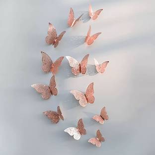 JAAMSO ROYALS 120 cm Rose 3D Butterefly Self Adhesive Home Décor Wall Sticker (Set of 12) Self Adhesive Sticker