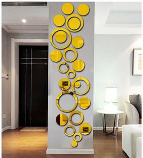 Chote Mote Seller 20.1 cm Big ring Golden 3d acrylic sticker for wall mirror sticker Self Adhesive Sticker