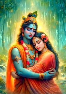Dumdic 30 cm Beautiful Krishna & Radha A4 Strong Self Adhesive Sticker