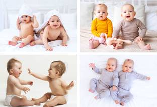 ShubhFly 47 cm Cute Baby Stickers Twins Baby Wall Posters Set of 4 for Pregnant Women Self Adhesive Sticker