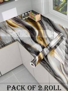 WDIZE 400 cm Aluminum Black Shining Marble Foil Waterproof 2 Roll For Kitchen Self Adhesive Sticker