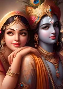 Dumdic 30 cm Nice Spiritual Partners Krishna & Radha A4 Strong Self Adhesive Sticker
