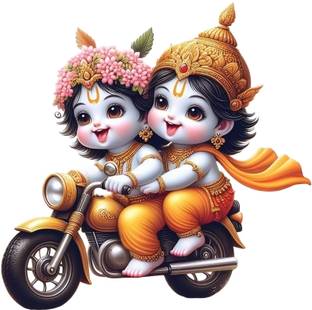 Approach Decor 60 cm Little Krishna And Balram Baby Krishna God Krishna Lord Krishna Ji Self Adhesive Sticker