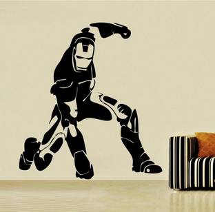 DECOR KAFE 60.96 cm Decal Style Iron Man Abstract Wall Sticker Extra Large Size- 24*26 Inch Color Black Self Adhesive Sticker
