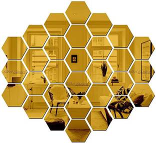 Bikri Kendra 12 cm Hexagon 30 Golden Acrylic Mirror Wall Stickers Self Adhesive Sticker