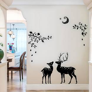 Indian Royals 60 cm Black Deer Design Wall Sticker Self Adhesive Sticker