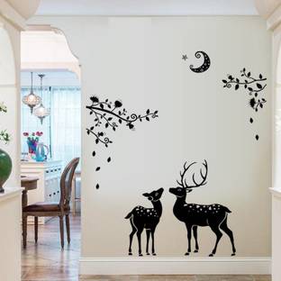 Inkfence 110 cm Wall Decal Sticker black deer leaf design with Moon Night Stars Self Adhesive Sticker