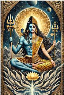 voorkoms 18 inch Shiv Shakti, Maa Parvati Wall Sticker Poster For Home, House Décor 12x18 Inches Self Adhesive Sticker