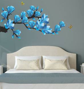 वॉकर्ट Large वॉल स्टीकर (7581) नीले फूल और चिडया आपके रूम में स्टिकर