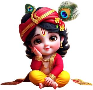 Approach Decor 60 cm Little kirshna Baby Krishna God Krishna Hindu God Sticker for wall Self Adhesive Sticker