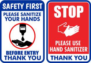 ShubhFly 32 cm Please Sanitize Your Hands Sign Sticker 2 Pcs Waterproof Self Adhesive Sticker