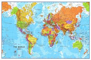 ModernDecor 30.48 cm World Map Painting Poster for Room Home office Gym Wall Décor (Size12x18Inch)d14 Self Adhesive Sticker