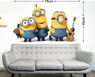 Zampyy 45 cm Three Some Minions | Wall Stickers |PVC Vinyl| Non-Reusable Sticker | Self Adhesive Sticker