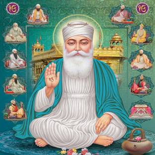 voorkoms 20 cm Guru Nanak Dev Ji Photo Poster Home Décor Wall Décor Puja Room 8x8 Inch Self Adhesive Sticker