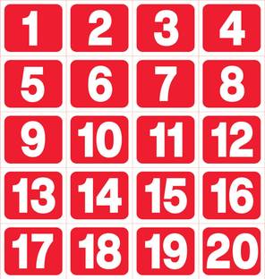ShubhFly 9.5 cm Number Sticker Waterproof 1 to 20 Red Digits Numbers for Lodge Rooms Hospital Removable Sticker