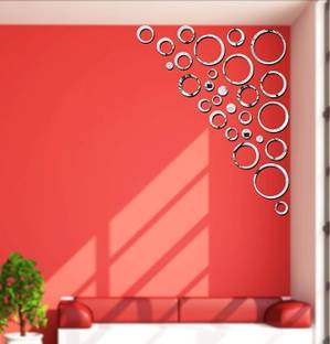 Chote Mote Seller 14.73 cm 33 Ring Silver mirror sticker for wall 3d acrylic sticker Self Adhesive Sticker
