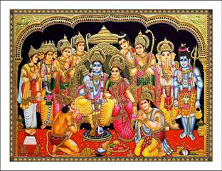 Vijaya enterprises 68 cm Lord ram with sita shree ram darbar poster size (91x68 cm ) Self Adhesive Sticker